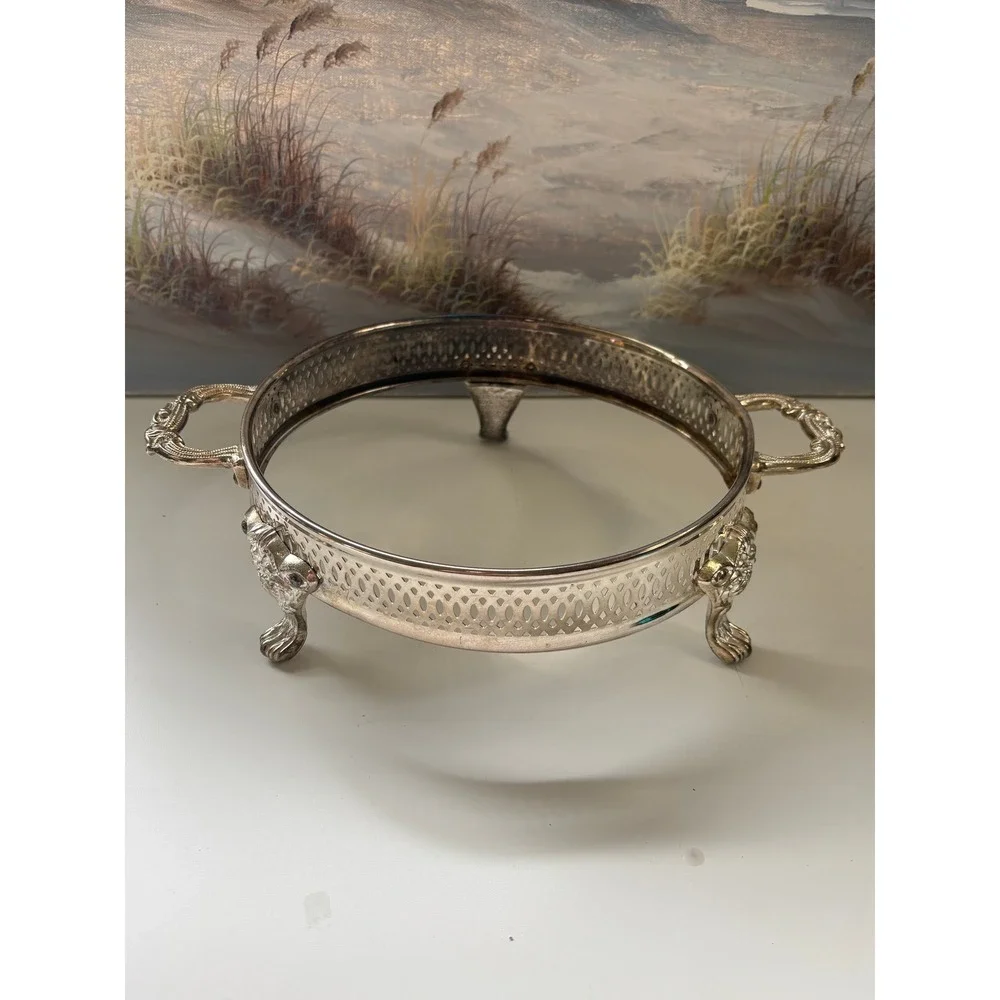 Vintage Silver Plated Reticulated Casserole Holder Lion Paw Feet Footed Trivet